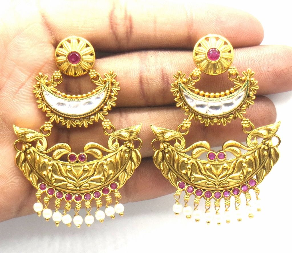 Jewelshingar Jewellery Antique Plating Ruby Colour Earrings For Women ( 48594-pe )