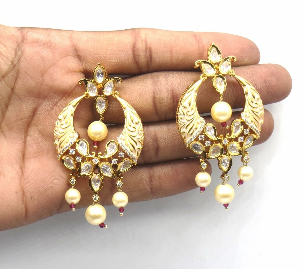Jewelshingar Jewellery Gold Plating Cream Colour Earrings For Women ( 48721-dce )