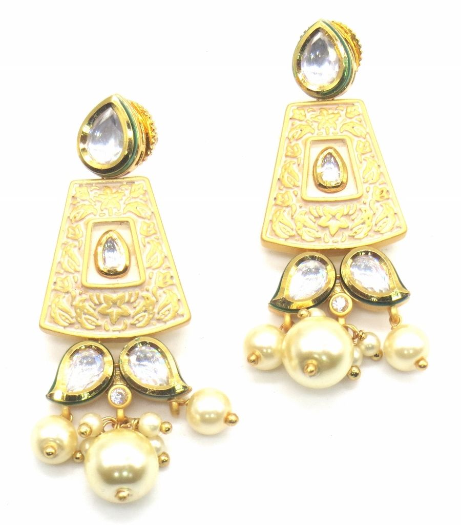 Jewelshingar Jewellery Gold Plating Cream Colour Earrings For Women ( 48765-ace )