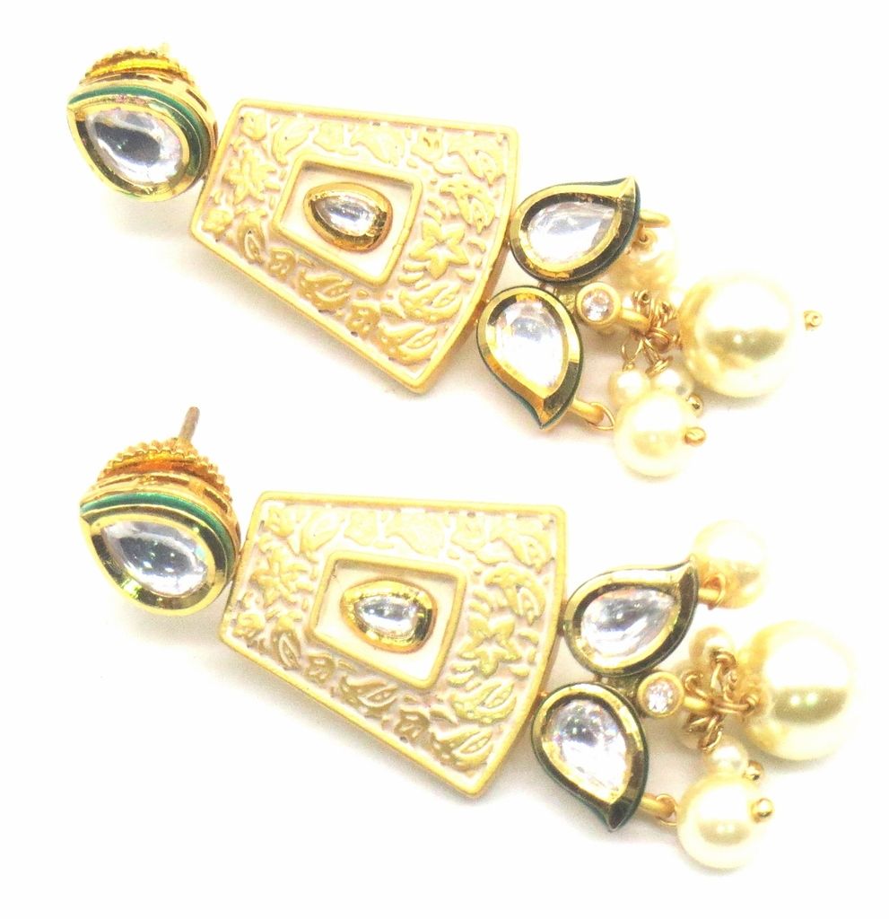Jewelshingar Jewellery Gold Plating Cream Colour Earrings For Women ( 48765-ace )