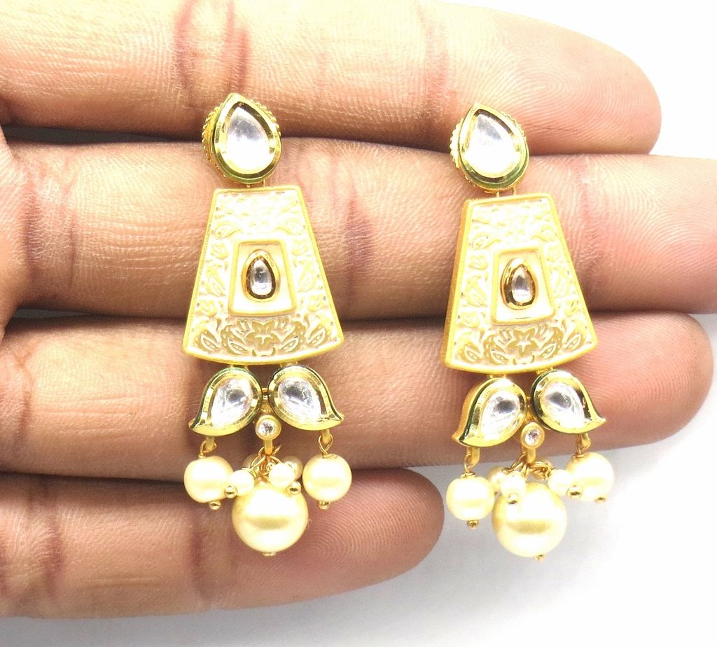 Jewelshingar Jewellery Gold Plating Cream Colour Earrings For Women ( 48765-ace )