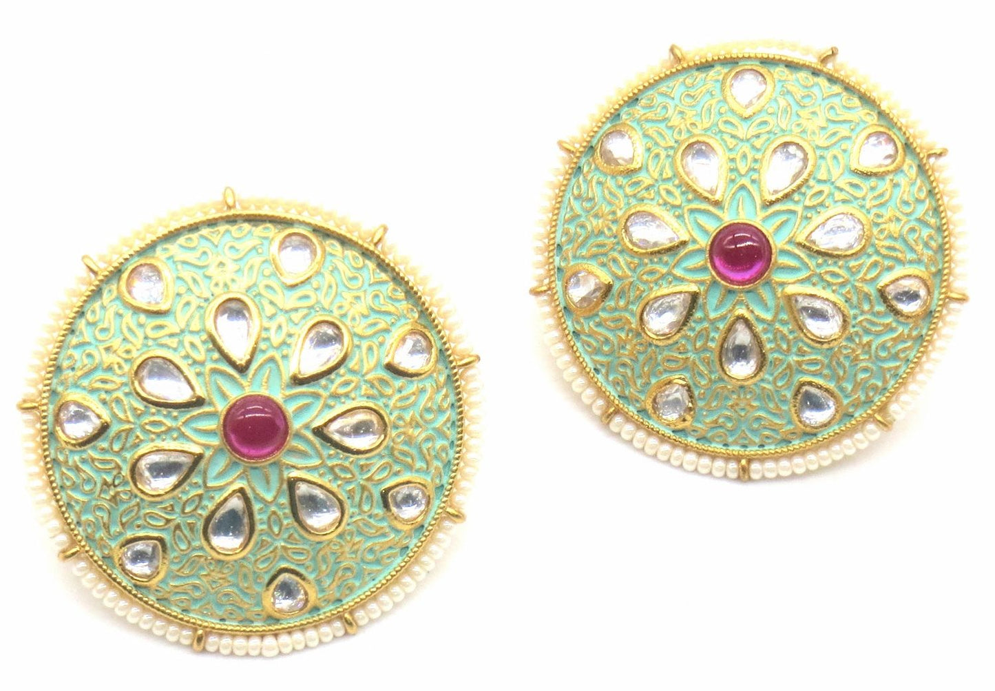 Jewelshingar Jewellery Antique Plating Pista Colour Stud Earrings For Women ( 49316-dces )