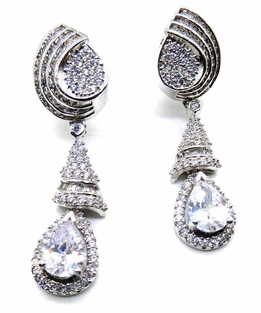 Jewelshingar Jewellery Rhodium Plating Clear Colour Dangle & Drop Earrings For Women ( 49890-ead )