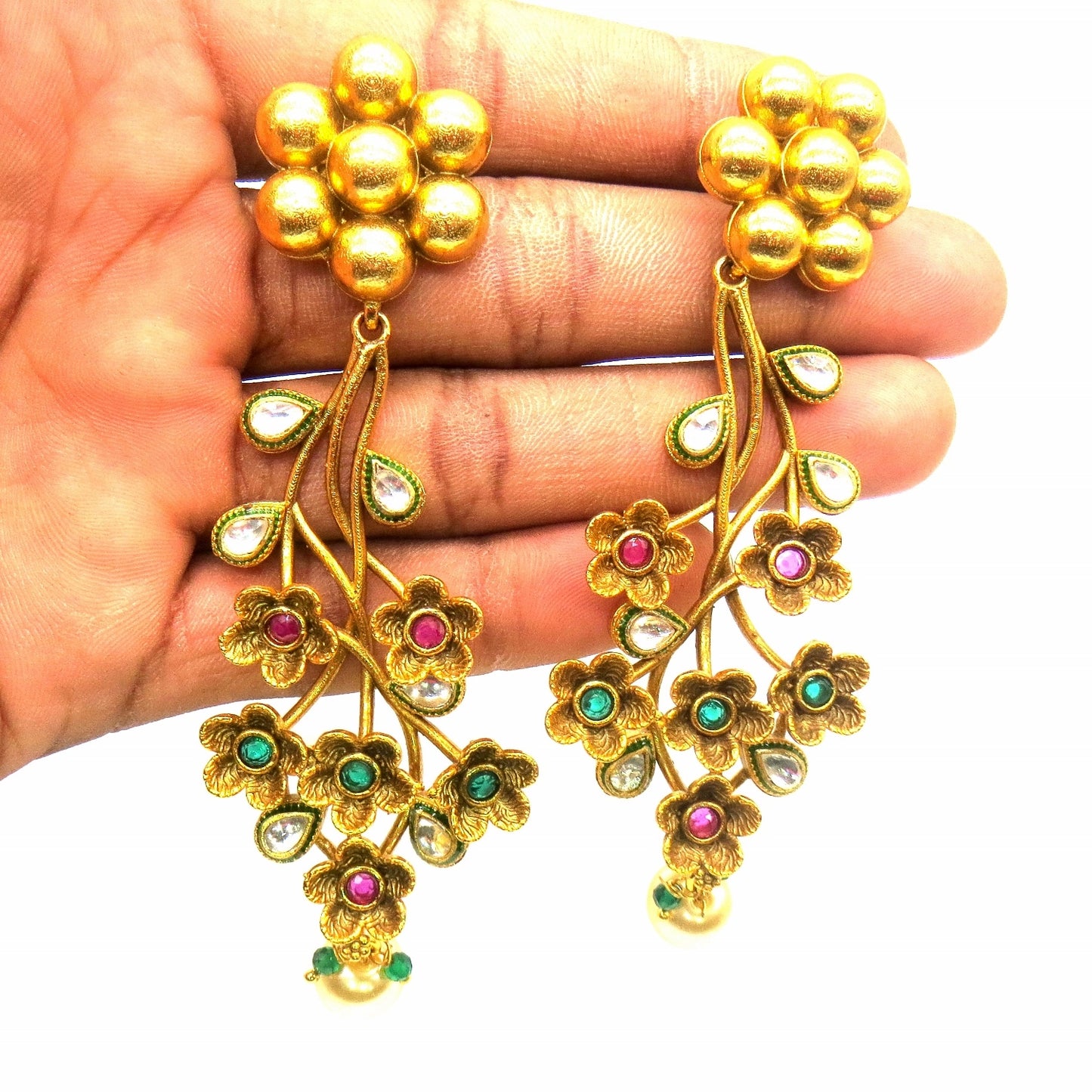 Jewelshingar Antique Polki Earrings Danglers 50072-pe