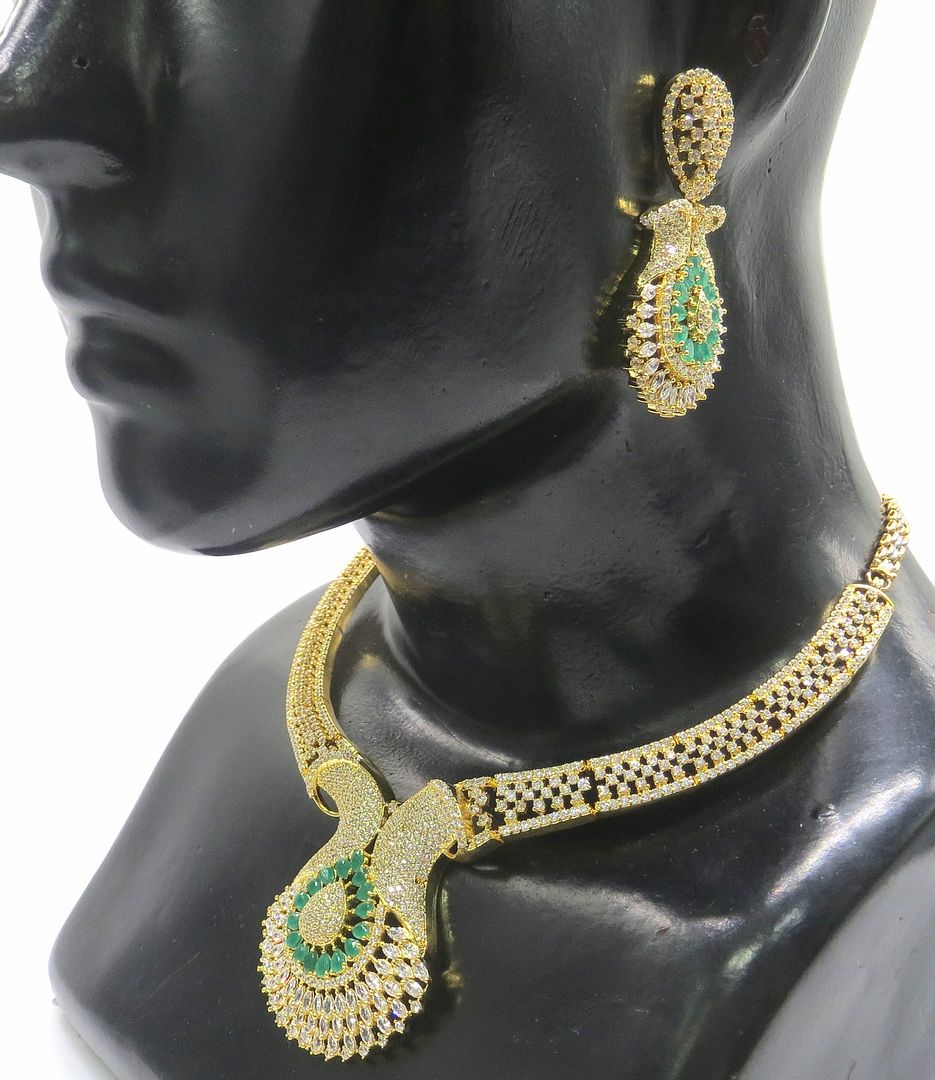 Jewelshingar Jewellery Gold Plated Colour Green Necklace Set For Women ( 50954NAD )