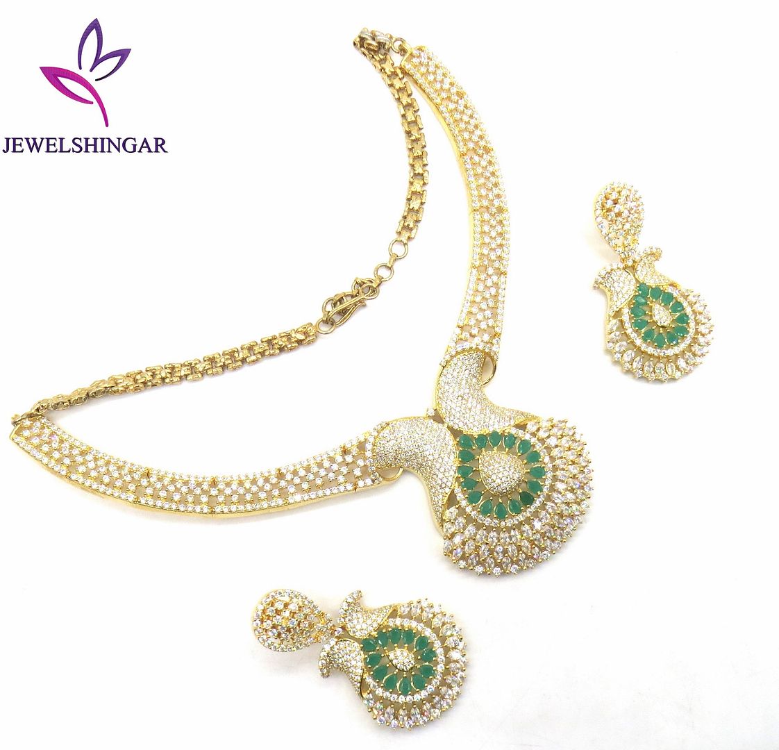 Jewelshingar Jewellery Gold Plated Colour Green Necklace Set For Women ( 50954NAD )