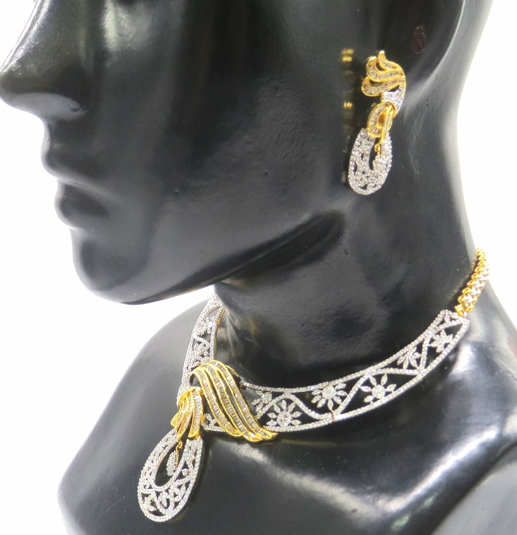 Jewelshingar Jewellery White Gold Plated Colour Clear Necklace Set For Women ( 51023NAD )