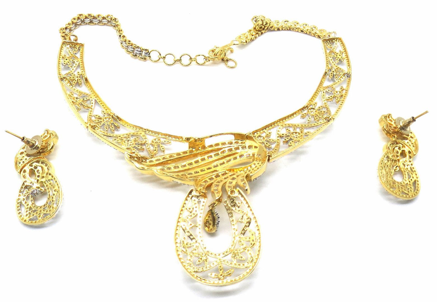 Jewelshingar Jewellery White Gold Plated Colour Clear Necklace Set For Women ( 51023NAD )