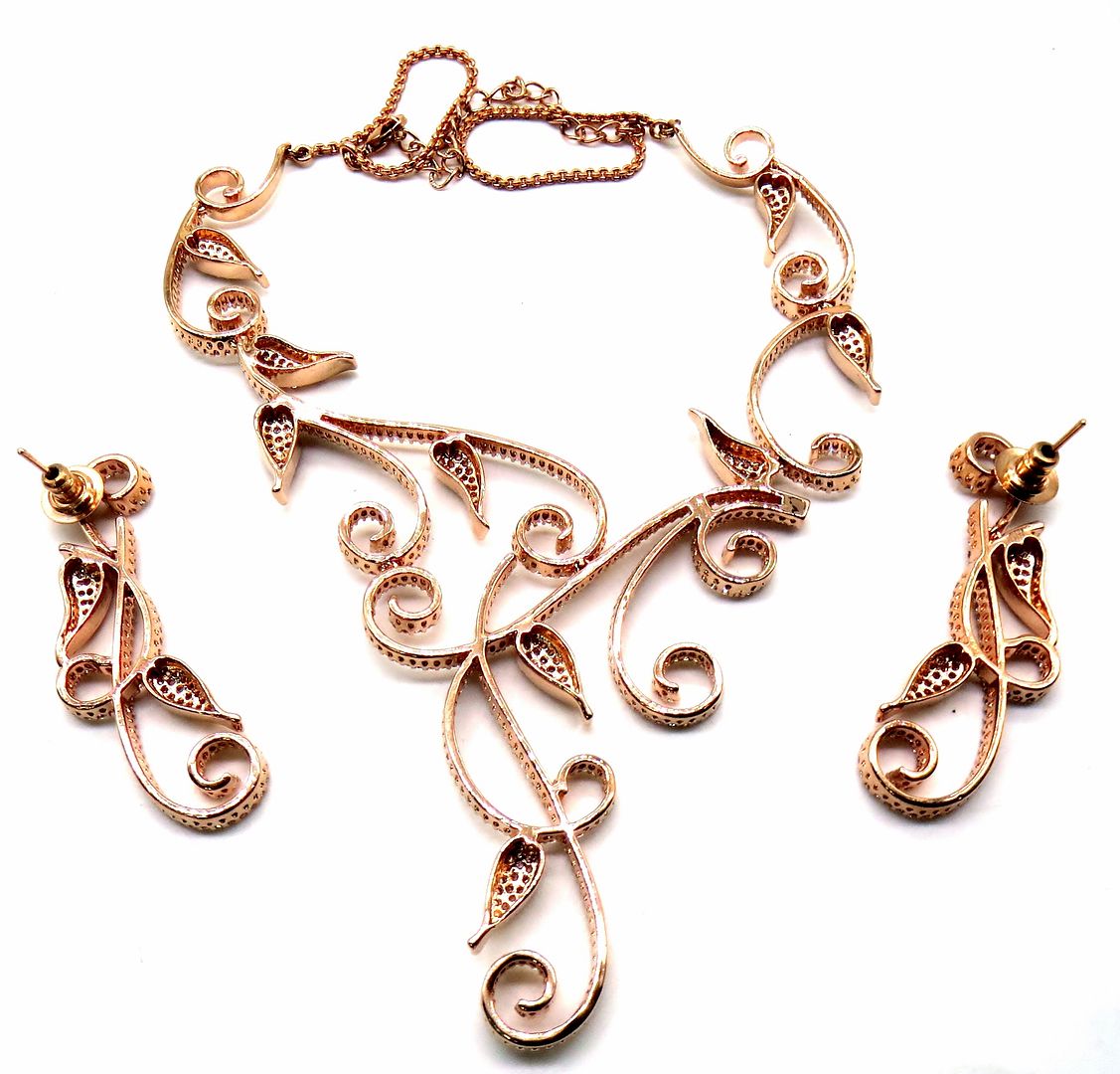 Jewelshingar Jewellery Rose gold Plated Colour Clear Necklace Set For Women ( 51399NAD )