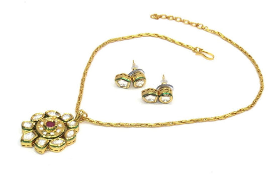 Jewelshingar Jewellery Antique Gold Plated Fine Polki Kundan Pendant Set For Girls ( 17480-acs )