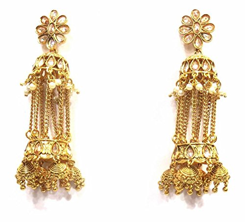 Jewelshingar Jewellery Polki Kundan Jhumki Earrings For Women ( 41617-pe-jhumki )
