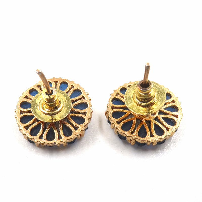 Jewelshingar Jewellery American Diamond Gold Plated Blue Colour Stud Earrings For Women ( 52555GJT )