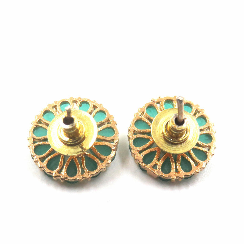 Jewelshingar Jewellery American Diamond Gold Plated Green Colour Stud Earrings For Women ( 52563GJT )