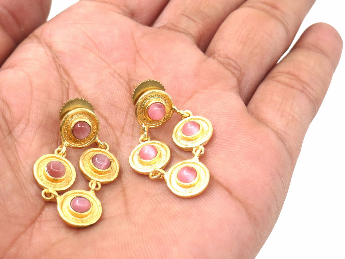 Jewelshingar Jewellery Fine Semi Precious Rose Chalcedony Earrings For Women ( 53253URVI )