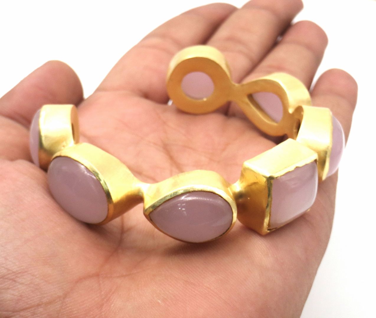 Jewelshingar Jewellery Fine Semi Precious Rose Chalcedony Bracelet For Women ( 53349URVA )