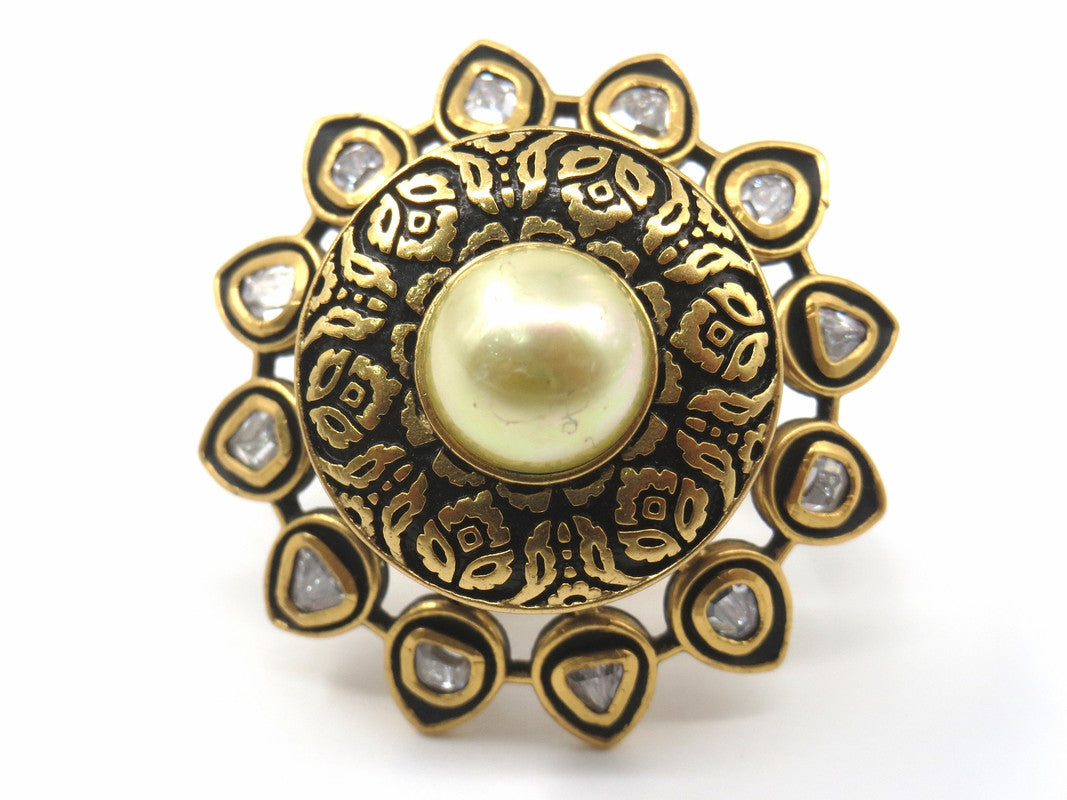 Jewelshingar Jewellery Fine Kundan Adjustable Blue Ring ( 53490ACR )