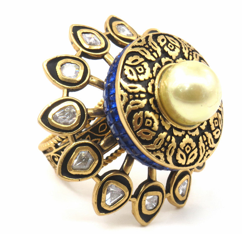 Jewelshingar Jewellery Fine Kundan Adjustable Blue Ring ( 53490ACR )