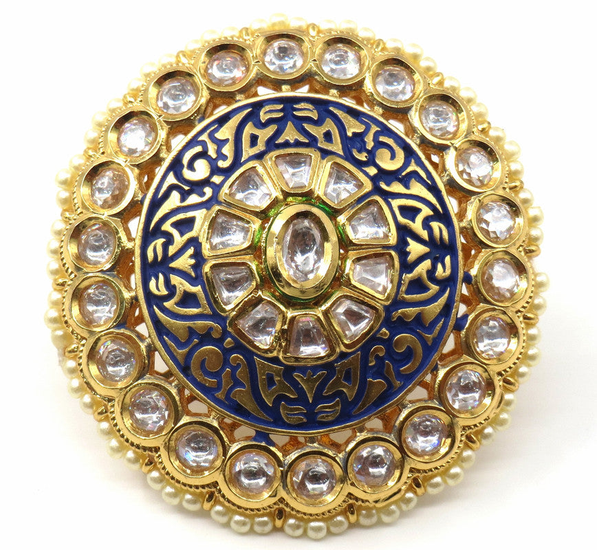 Jewelshingar Jewellery Fine Kundan Adjustable Blue Ring ( 53509ACR )