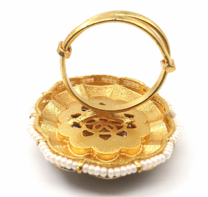 Jewelshingar Jewellery Fine Kundan Adjustable Blue Ring ( 53599ACR )