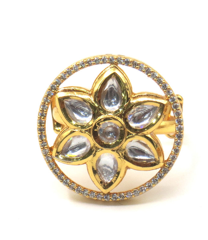 Jewelshingar Jewellery Fine Kundan Adjustable Gold Ring ( 53643ACR )