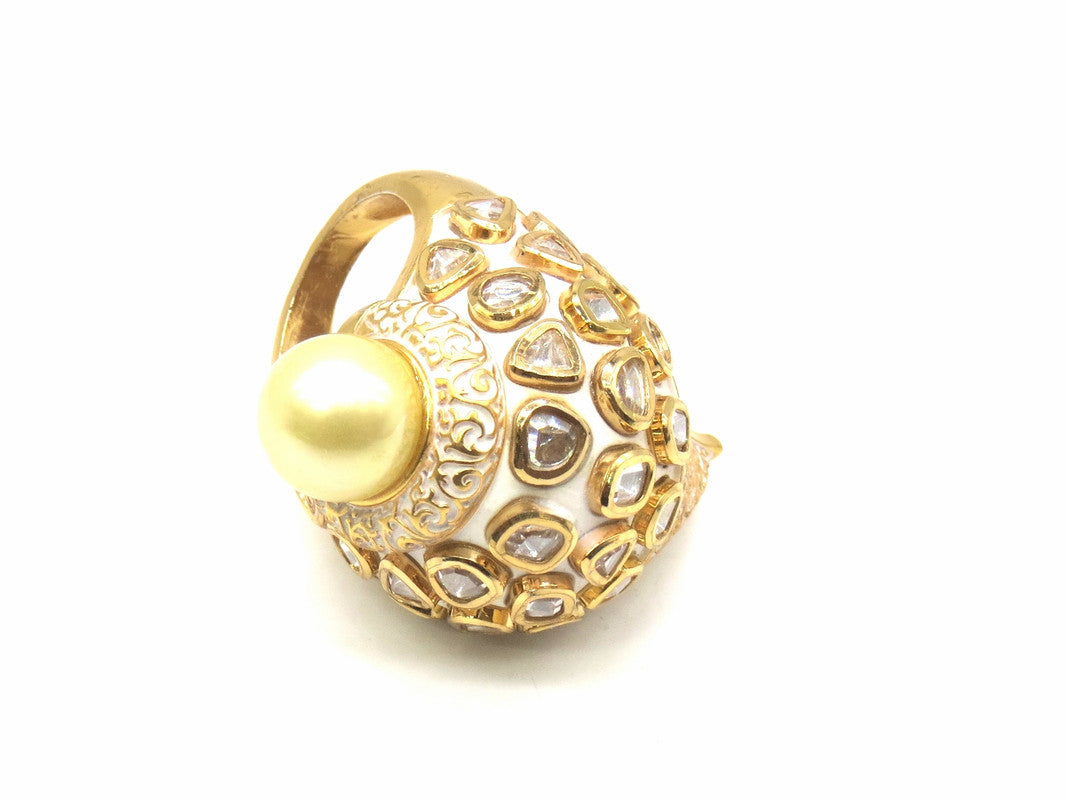 Jewelshingar Jewellery Fine Kundan Adjustable Pearl Ring ( 53682ACR )