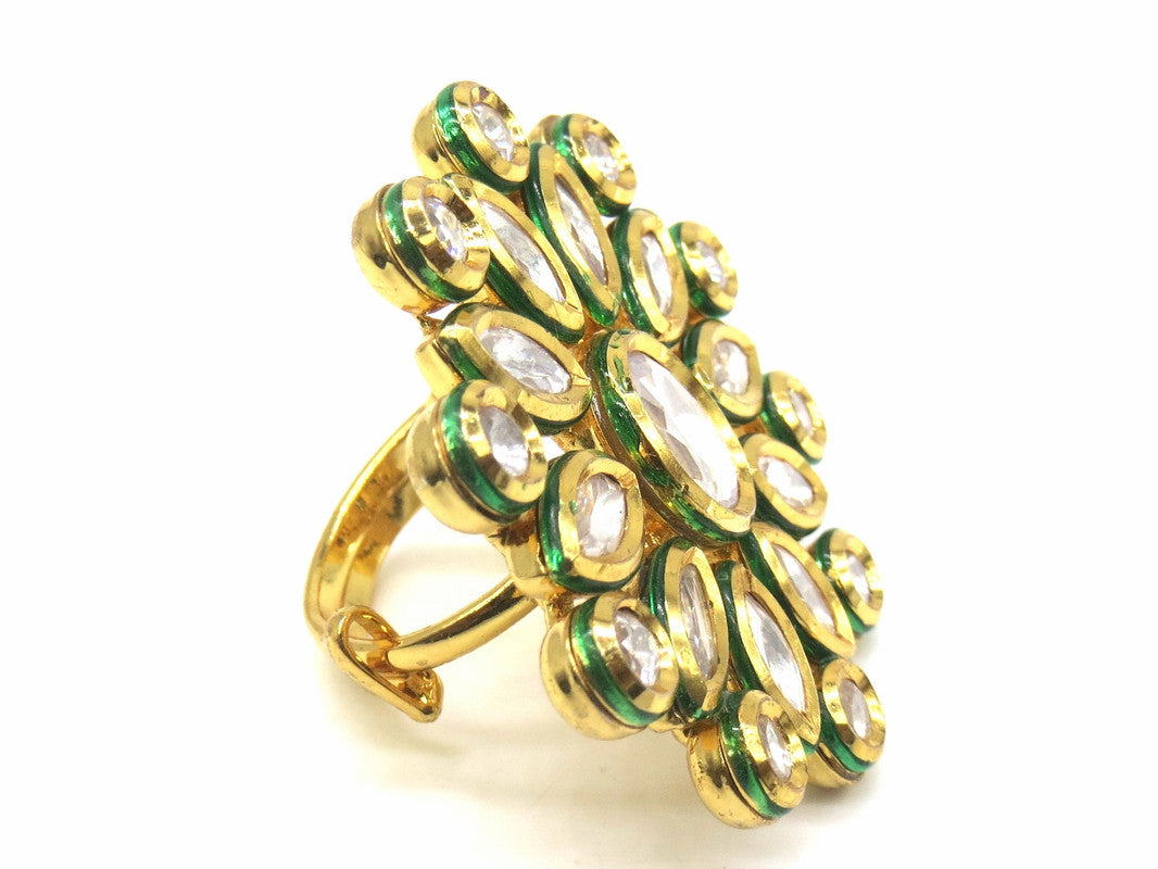 Jewelshingar Jewellery Fine Kundan Adjustable Gold Ring ( 53706ACR )