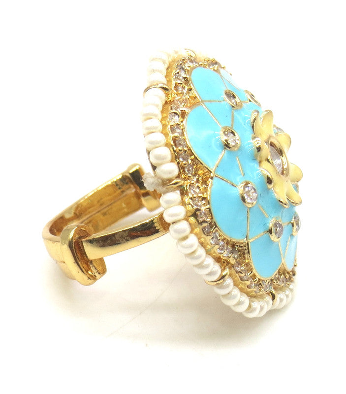 Jewelshingar Jewellery Fine Kundan Adjustable Firozi Ring ( 53753ACR )