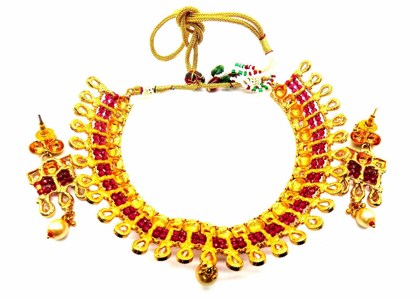 Jewelshingar Jewellery Gold Plated Antique Polki Choker Necklace With Earrings For Women ( 54203ATS )