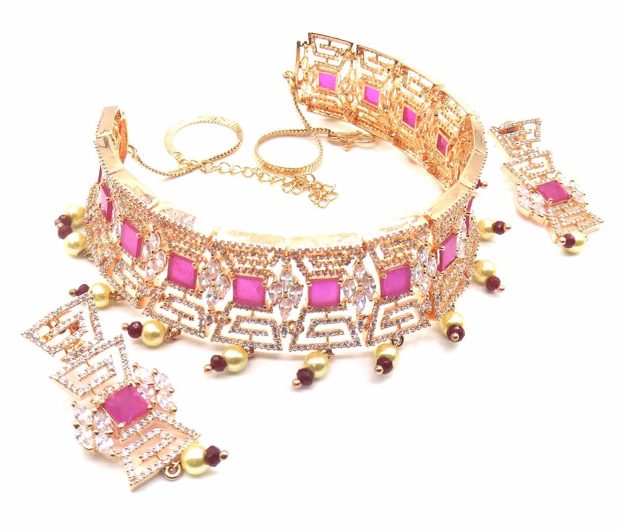 Jewelshingar Jewellery Ruby Colour Necklace For Women ( 54297NAD )