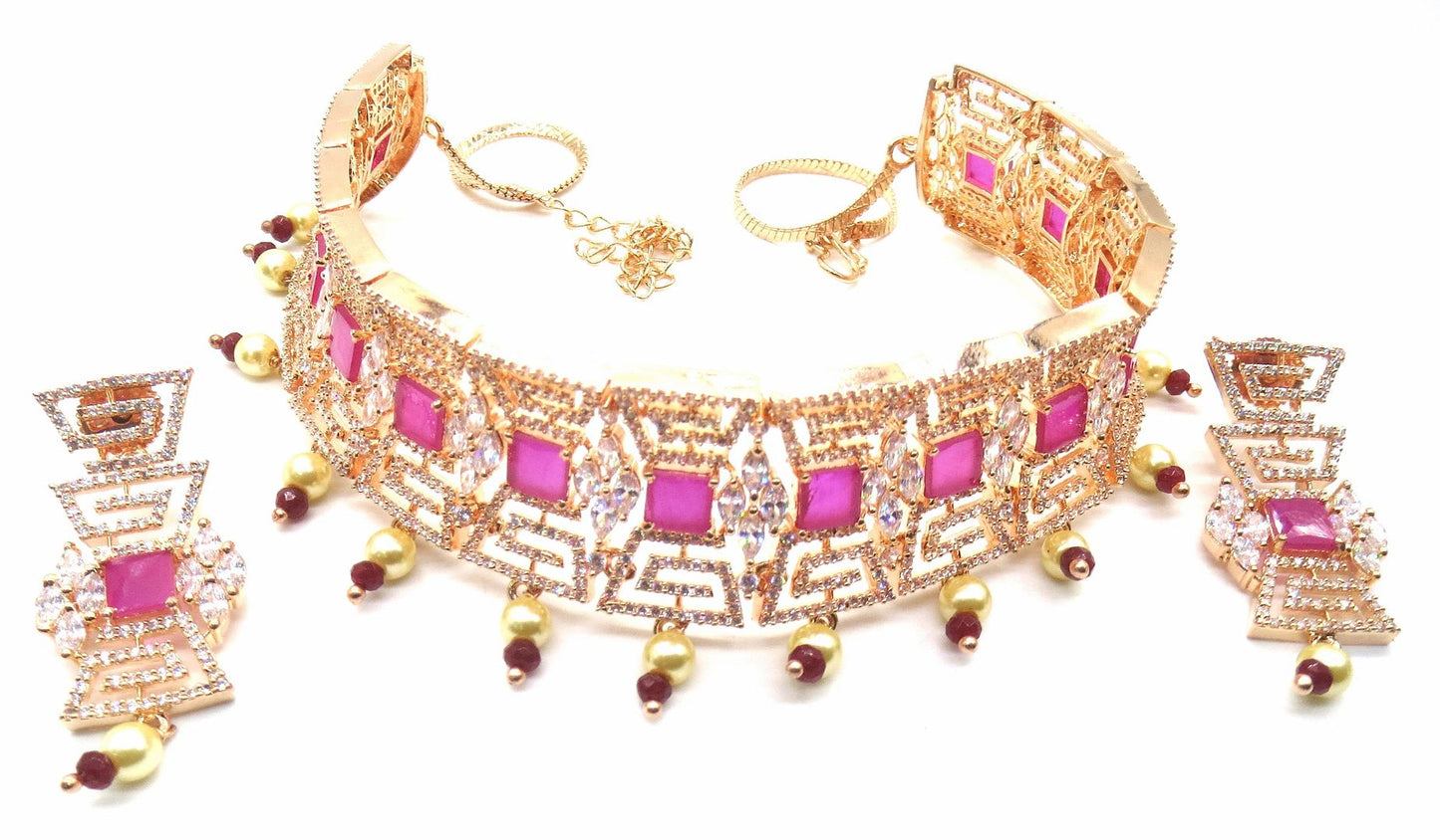Jewelshingar Jewellery Ruby Colour Necklace For Women ( 54297NAD )