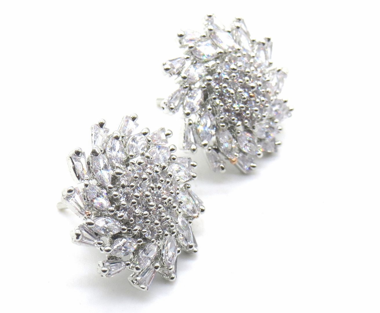 Jewelshingar Jewellery American Diamond PlatedSilver Colour Stud Earrings For Women ( 54876EAD )