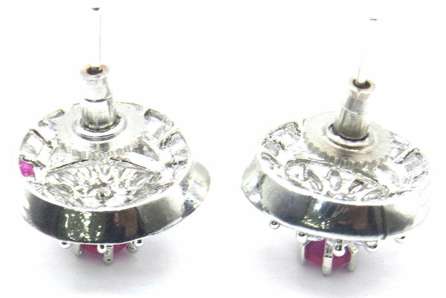 Jewelshingar Jewellery American Diamond PlatedSilver Colour Stud Earrings For Women ( 55141GJT )