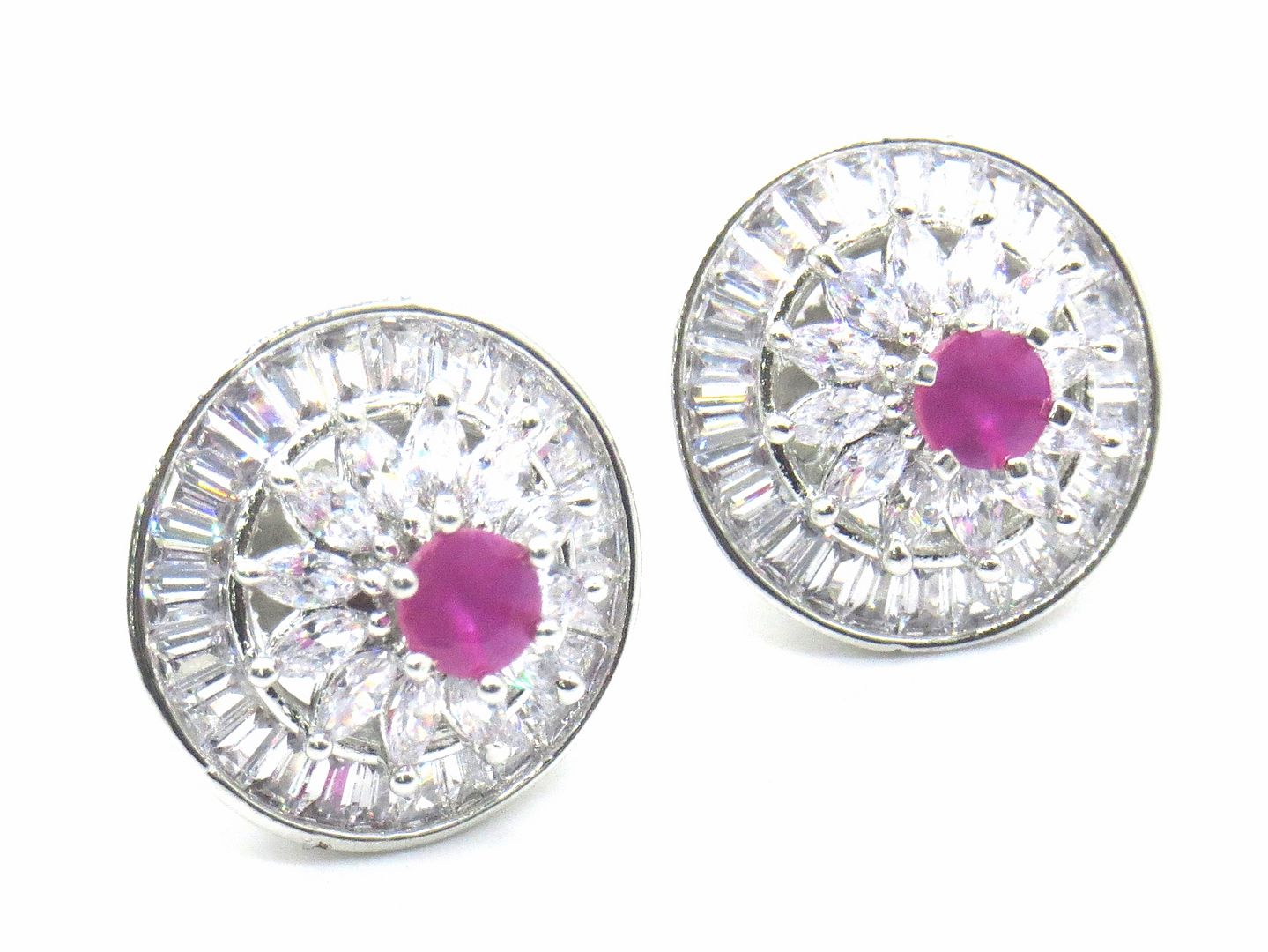 Jewelshingar Jewellery American Diamond PlatedSilver Colour Stud Earrings For Women ( 55141GJT )