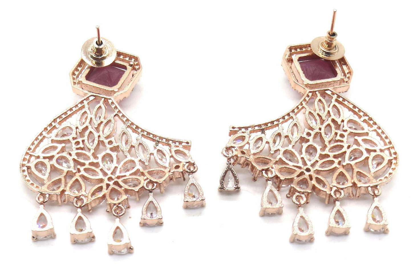 Jewelshingar Jewellery American Diamond PlatedRosegold Colour Stud Earrings For Women ( 55369EAD )