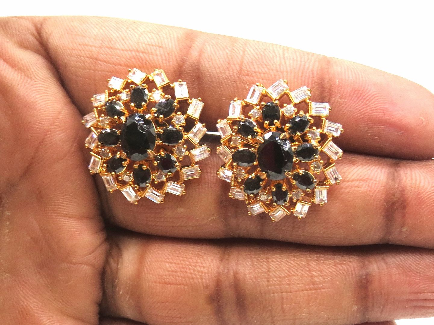 Jewelshingar Jewellery American Diamond PlatedGold Colour Stud Earrings For Women ( 55467GJT )
