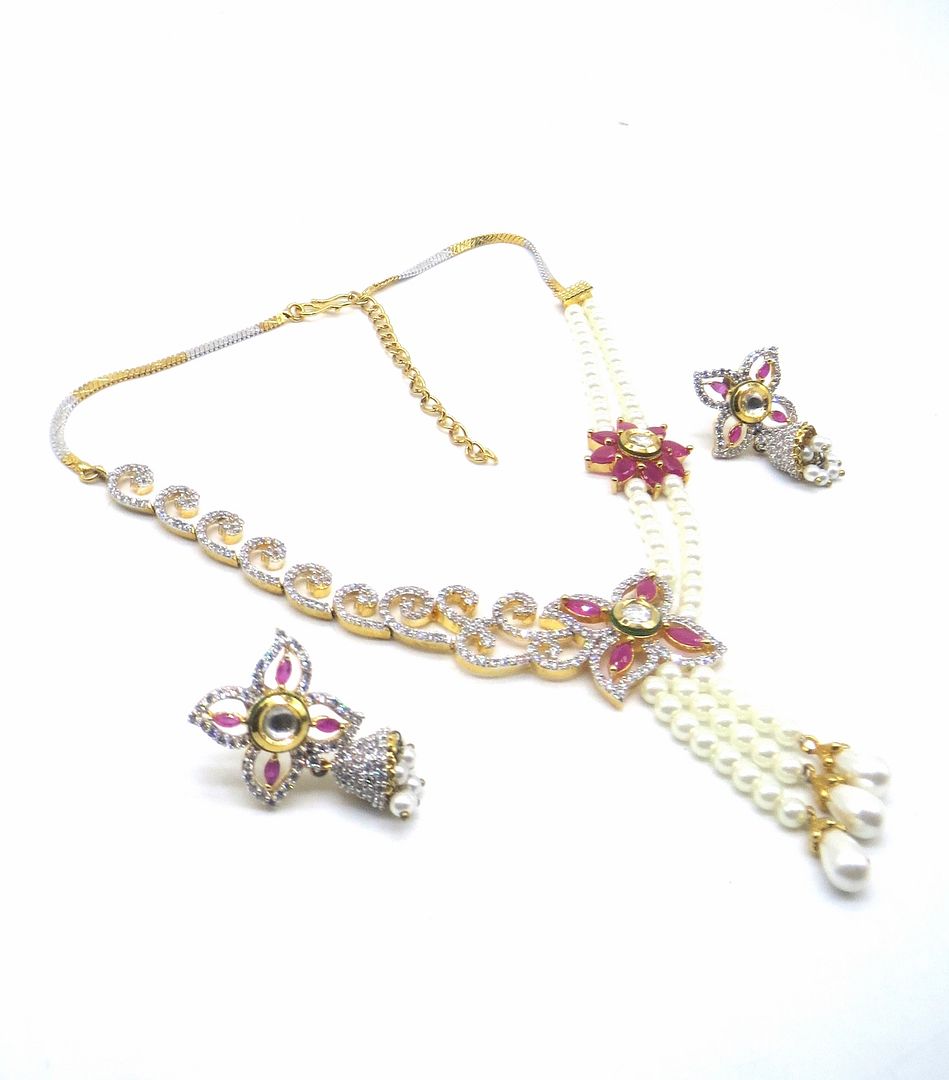 Jewelshingar Jewellery Ruby Colour Necklace For Women ( 55584NAD )