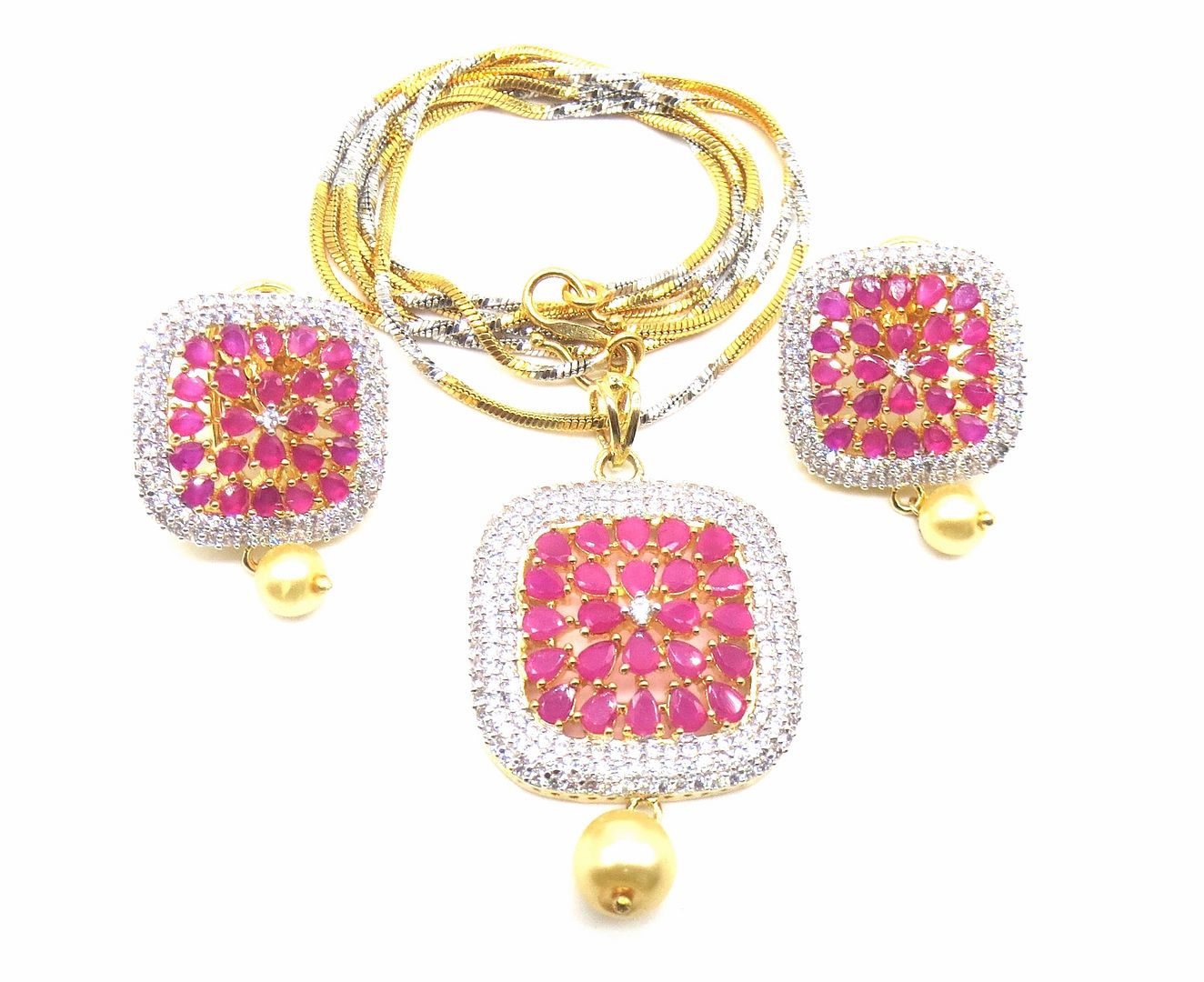 Jewelshingar Jewellery Ruby Colour Pendant Set For Women ( 55632PSD )