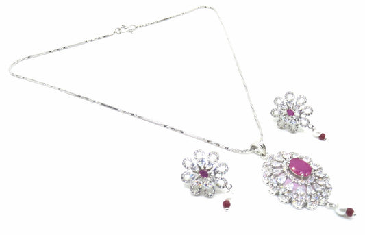 Jewelshingar Jewellery Ruby Colour Pendant Set For Women ( 55637PSD )