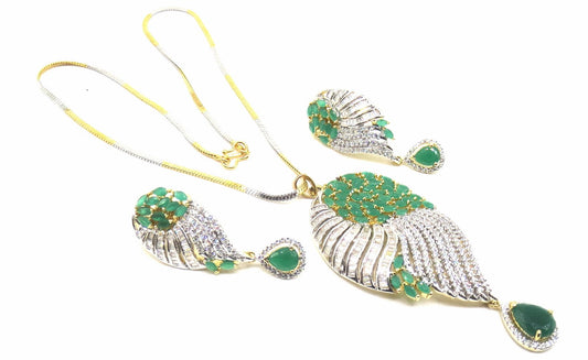 Jewelshingar Jewellery Green Colour Pendant Set For Women ( 56036PSD )