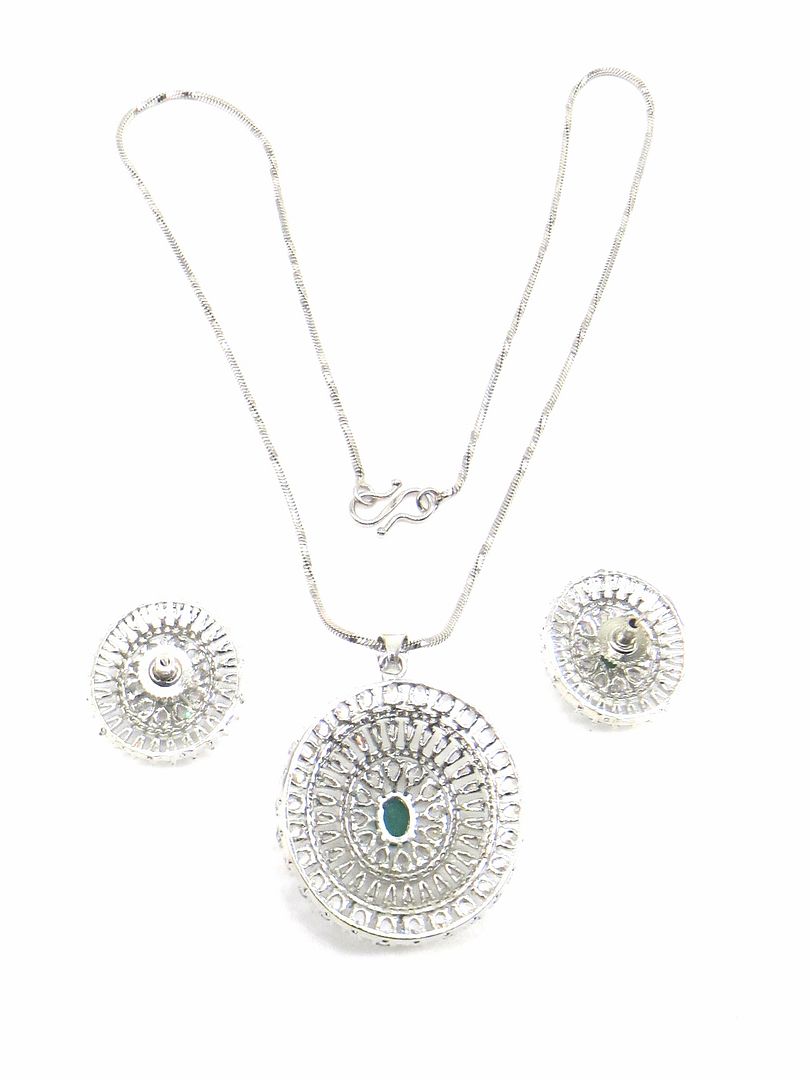 Jewelshingar Jewellery Green Colour Pendant Set For Women ( 56056PSD )