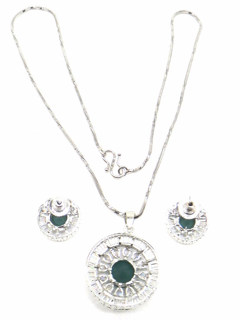 Jewelshingar Jewellery Green Colour Pendant Set For Women ( 56060PSD )