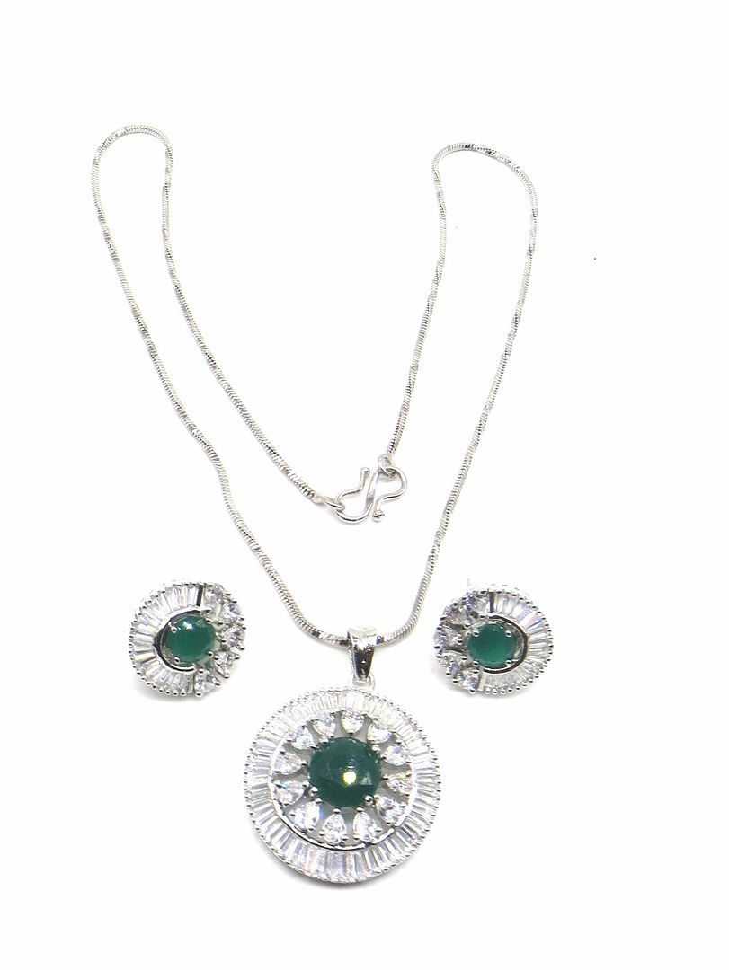 Jewelshingar Jewellery Green Colour Pendant Set For Women ( 56060PSD )