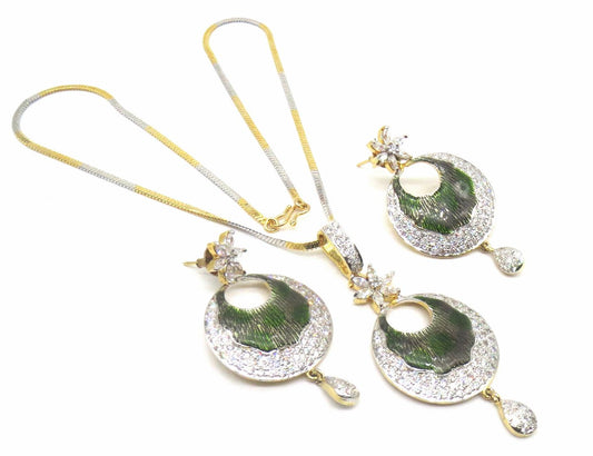Jewelshingar Jewellery Green Colour Pendant Set For Women ( 56070PSD )