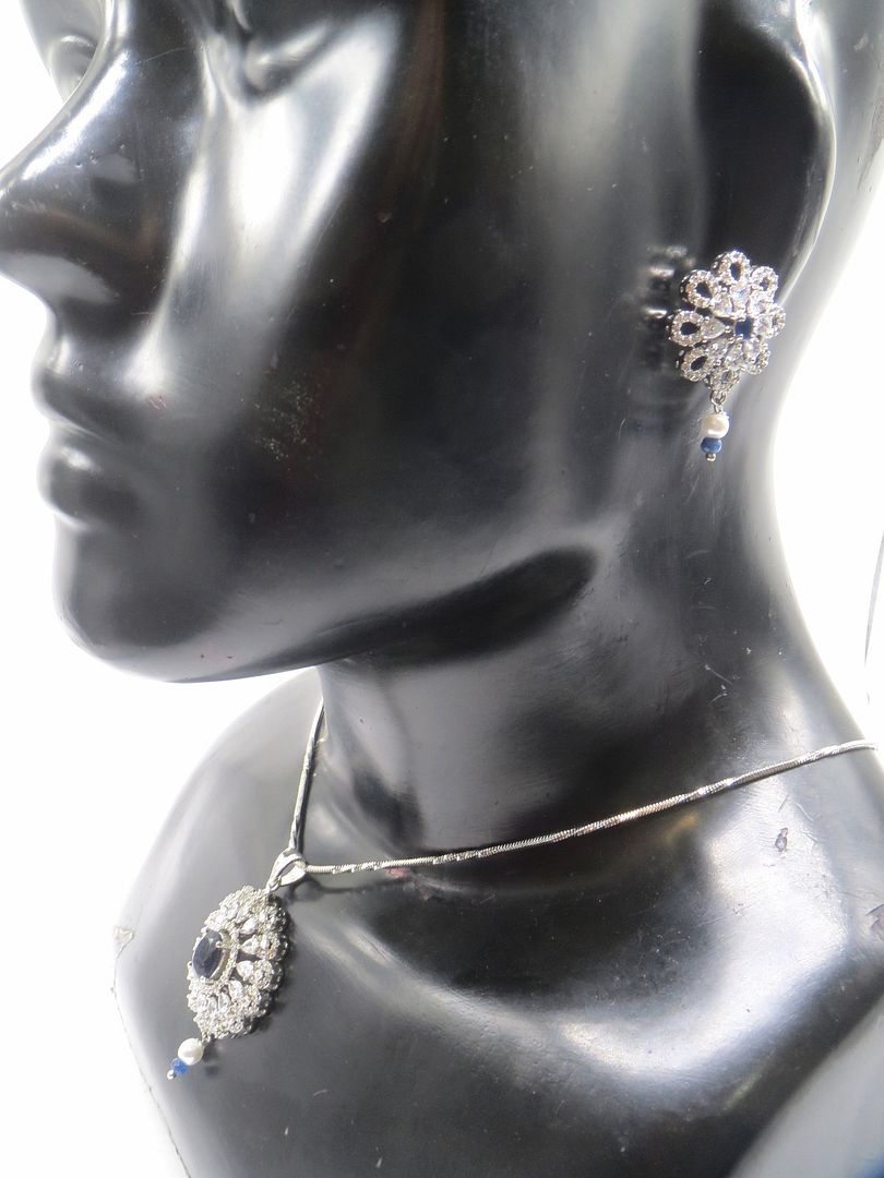 Jewelshingar Jewellery Blue Colour Pendant Set For Women ( 56165PSD )