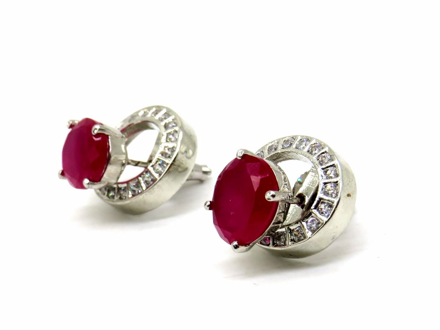 Jewelshingar Jewellery Gold Silver Plated Red Colour Earrings For Women ( 56262GJT )