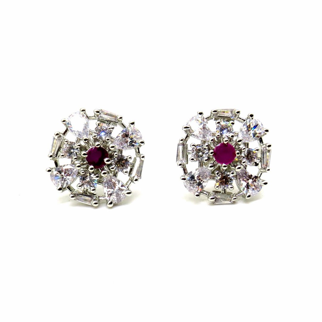 Jewelshingar Jewellery Rhodium Plated Red Colour Earrings For Women ( 56313GJT )
