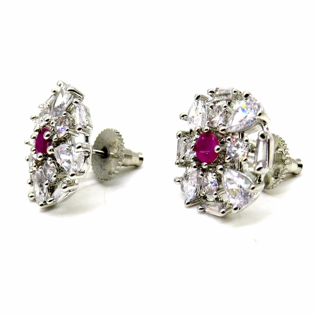 Jewelshingar Jewellery Rhodium Plated Red Colour Earrings For Women ( 56313GJT )