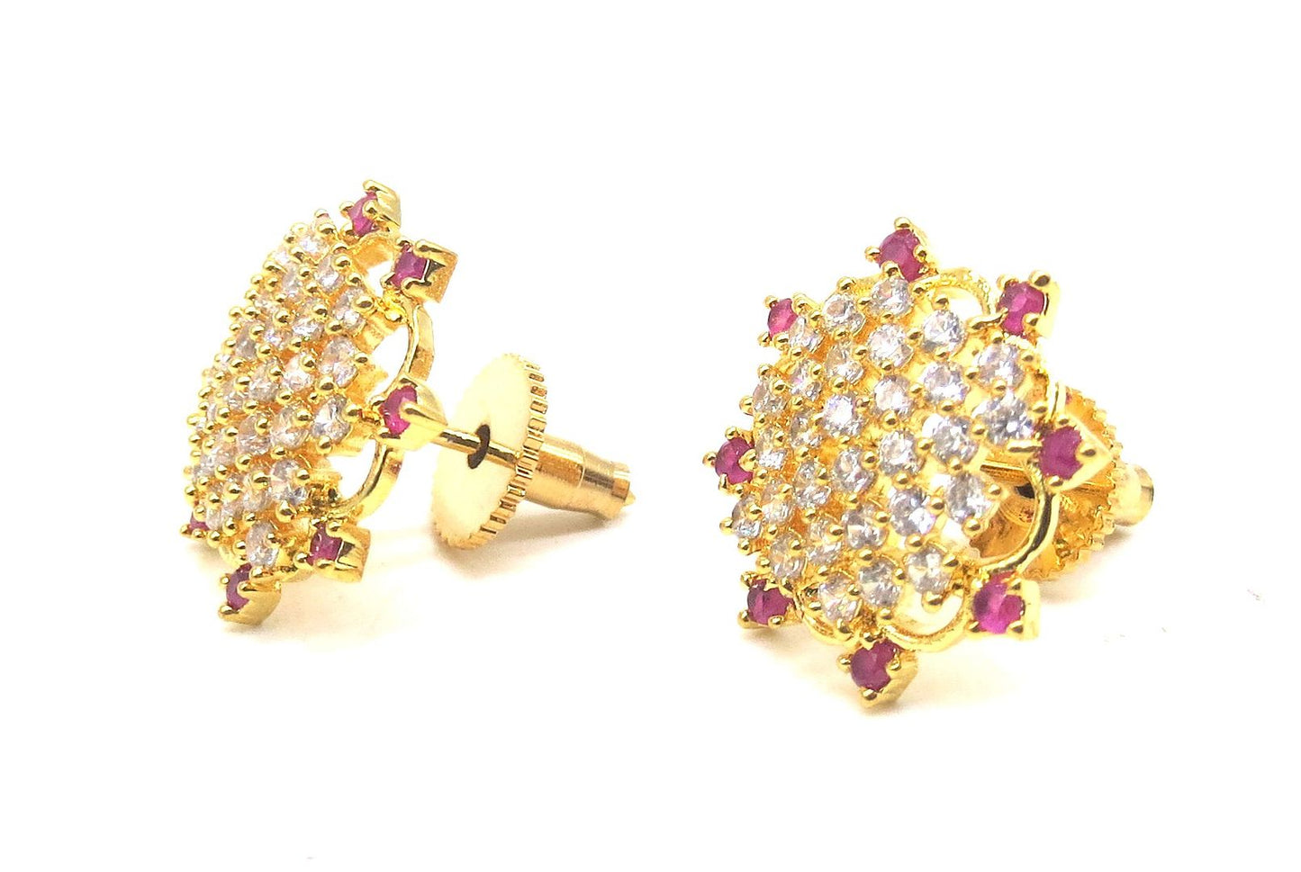 Jewelshingar Jewellery Gold Silver Plated Red Colour Earrings For Women ( 56337GJT )