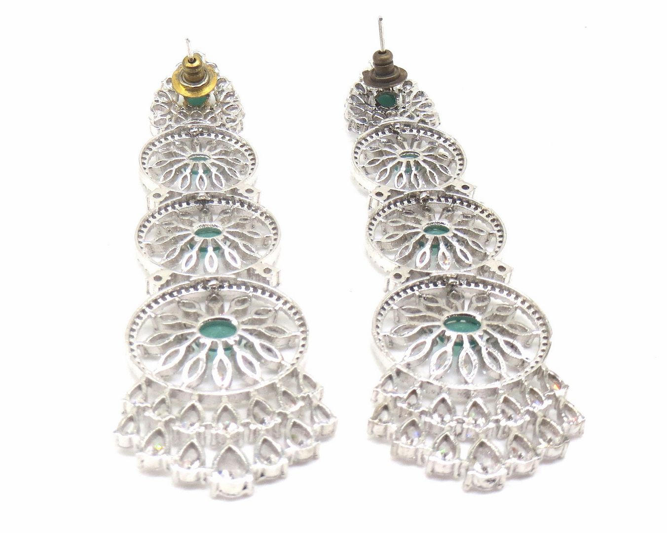 Jewelshingar Jewellery Rhodium Plated Green Colour Earrings For Women ( 56399EAD )