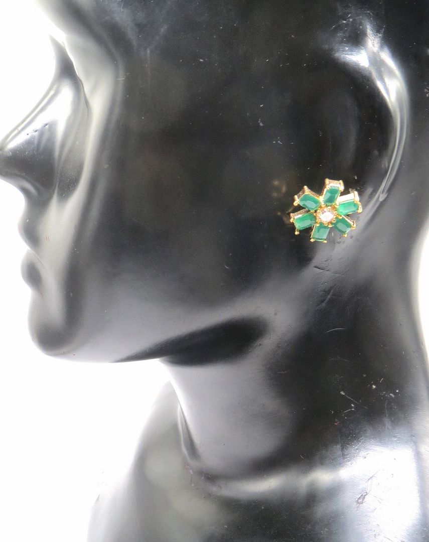 Jewelshingar Jewellery Gold Silver Plated Green Colour Earrings For Women ( 56427GJT )